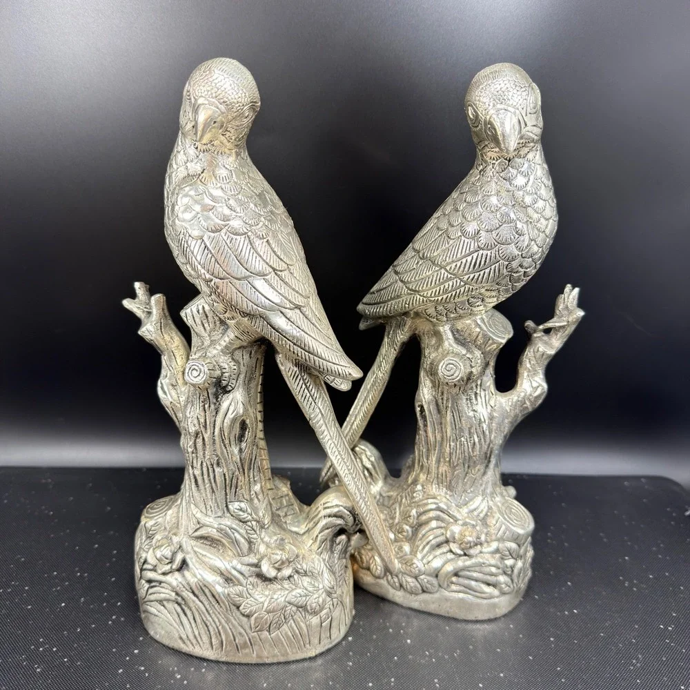 Vintage EPNS Silver Plate Parrot Bird Figurines Pair 10